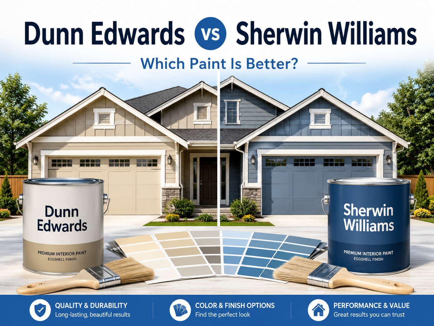 Compare Dunn Edwards Paint vs Sherwin Williams for cost, coverage, durability, interior and exterior use, and see which paint is better in 2026.